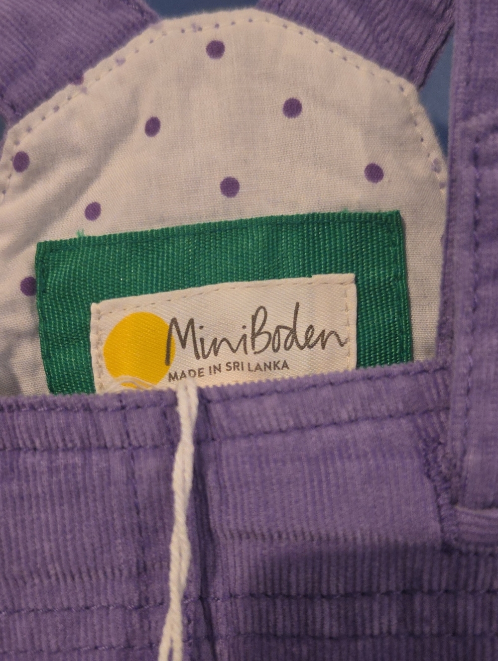 NWT Mini Boden Lavender Corduroy Rainbow Patch Overall Dress - Picture 5 of 11